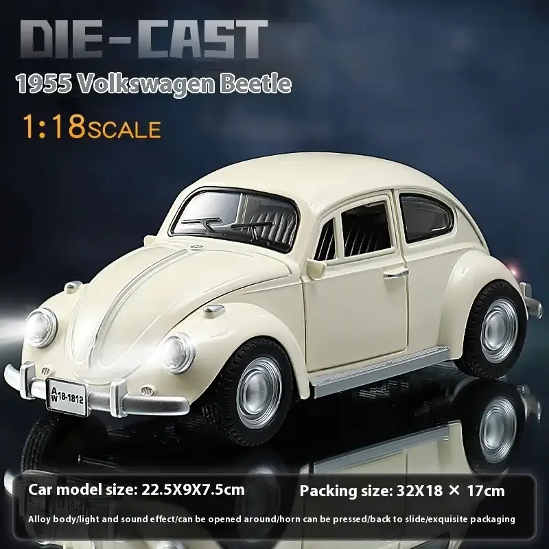 Volkswagen Beetle 1955 1:18 Model Samochodu Metalowy Dźwięk i Światło