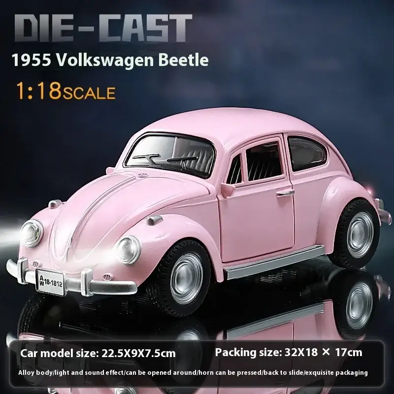 Volkswagen Beetle 1955 1:18 Model Samochodu Metalowy Dźwięk i Światło