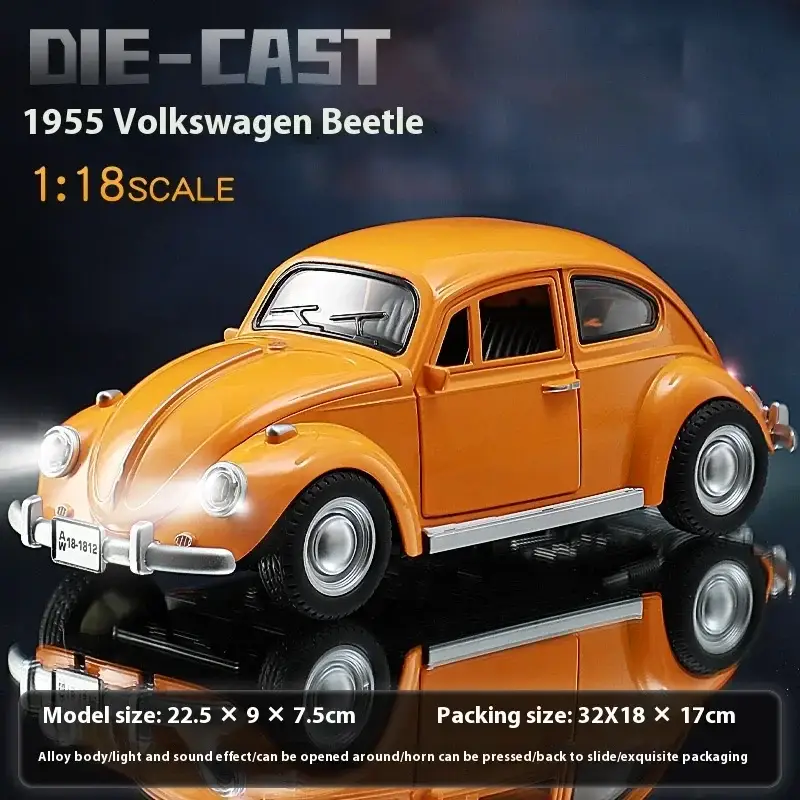 Volkswagen Beetle 1955 1:18 Model Samochodu Metalowy Dźwięk i Światło