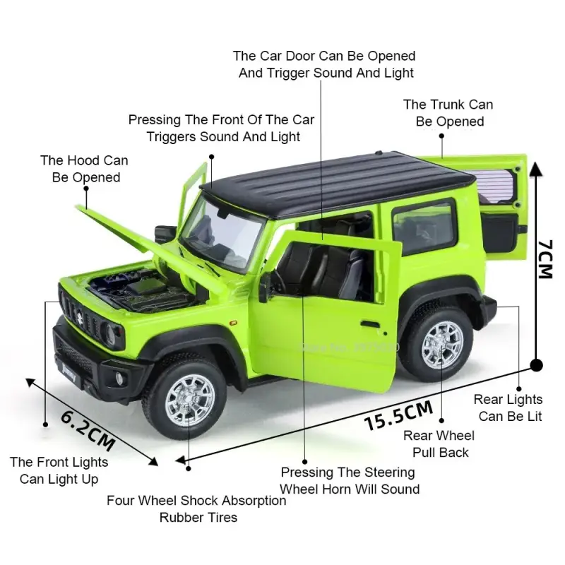 Suzuki Jimny 1:24 Model Samochodu Metalowy Dźwięk i Światło