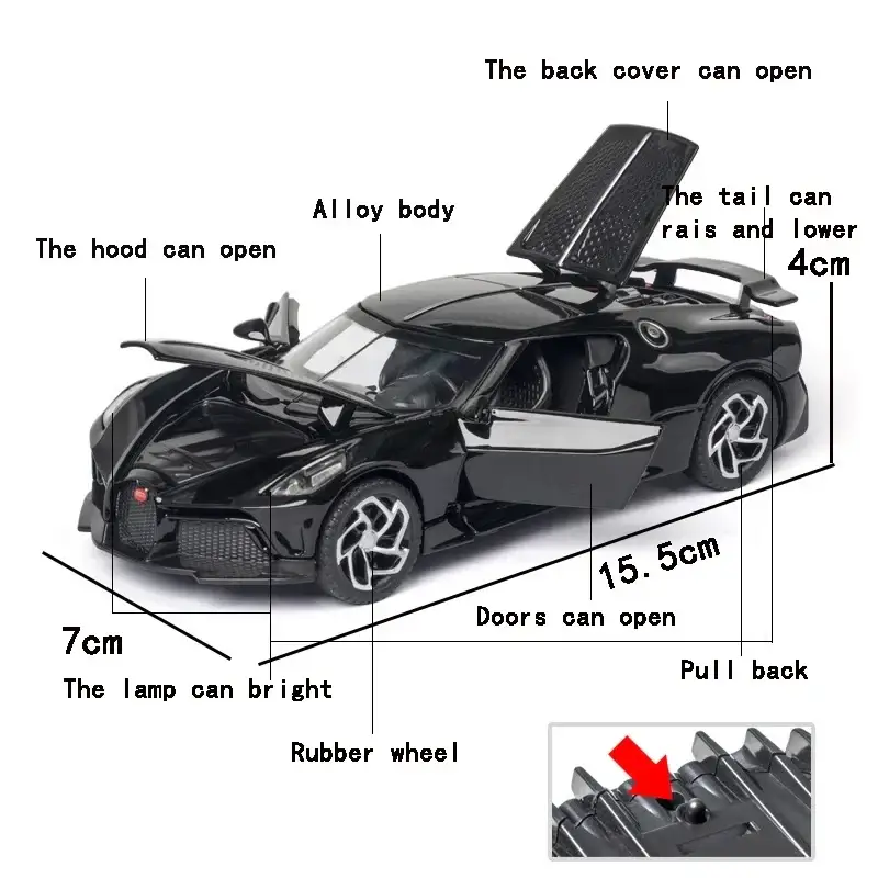 Bugatti La Voiture Noire 1:32 Model Samochodu Metalowy
