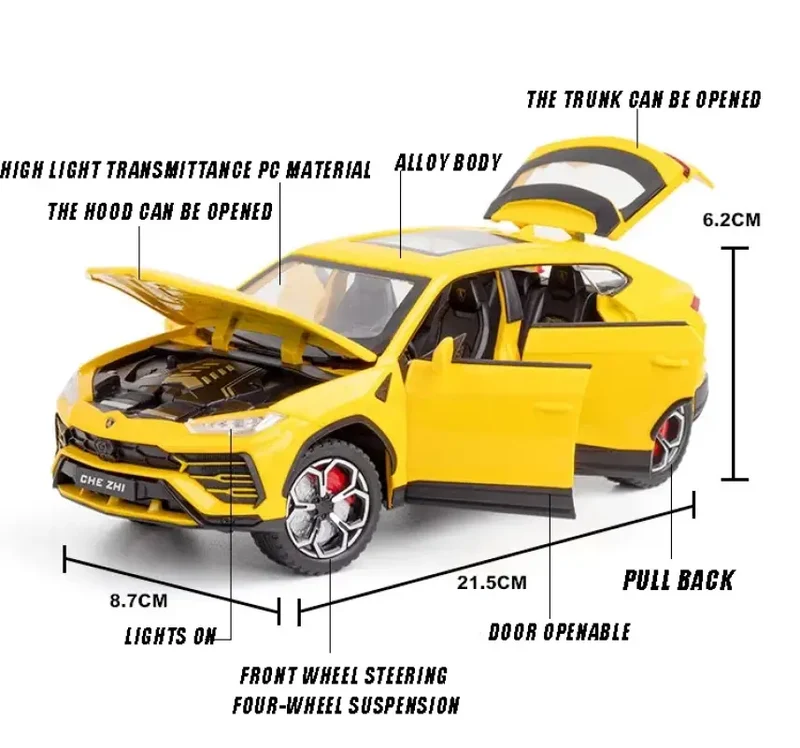 Lamborghini Urus 1:24 Model Samochodu Metalowy Dźwięk