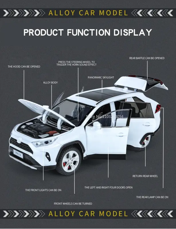 Toyota RAV4 1:24 Model Samochodu Metalowy Dźwięk i Światło