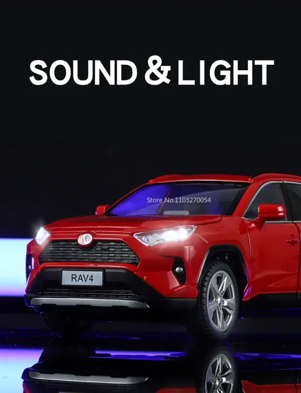 Toyota RAV4 1:24 Model Samochodu Metalowy Dźwięk i Światło