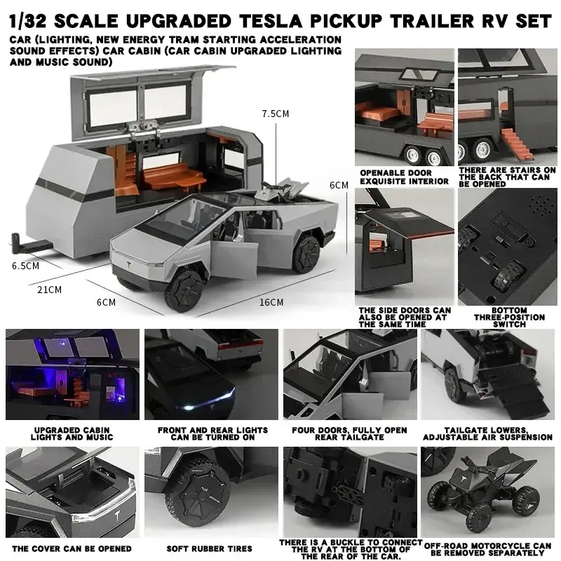Tesla Cybertruck 1:32 Model Samochodu Metalowy