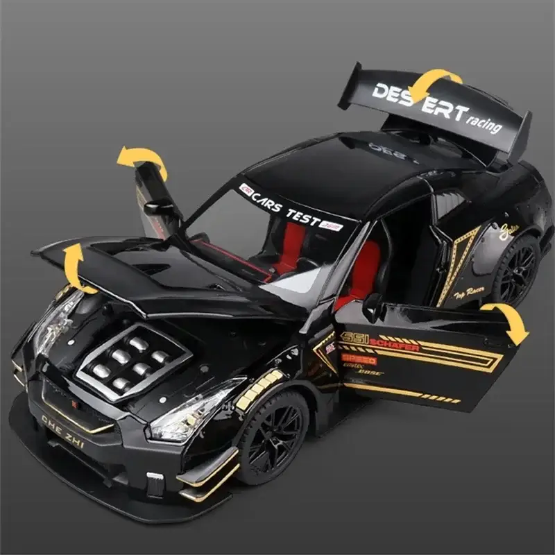 Nissan GTR R34 R35 Skyline Ares 1:24 Model Samochodu Metalowy Dźwięk i Światło