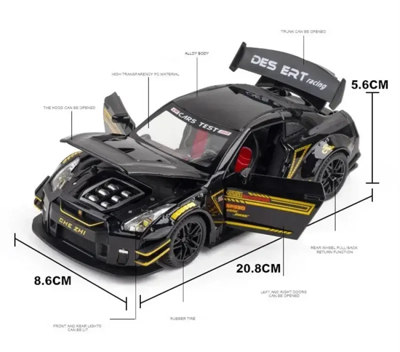 Nissan GTR R34 R35 Skyline Ares 1:24 Model Samochodu Metalowy Dźwięk i Światło