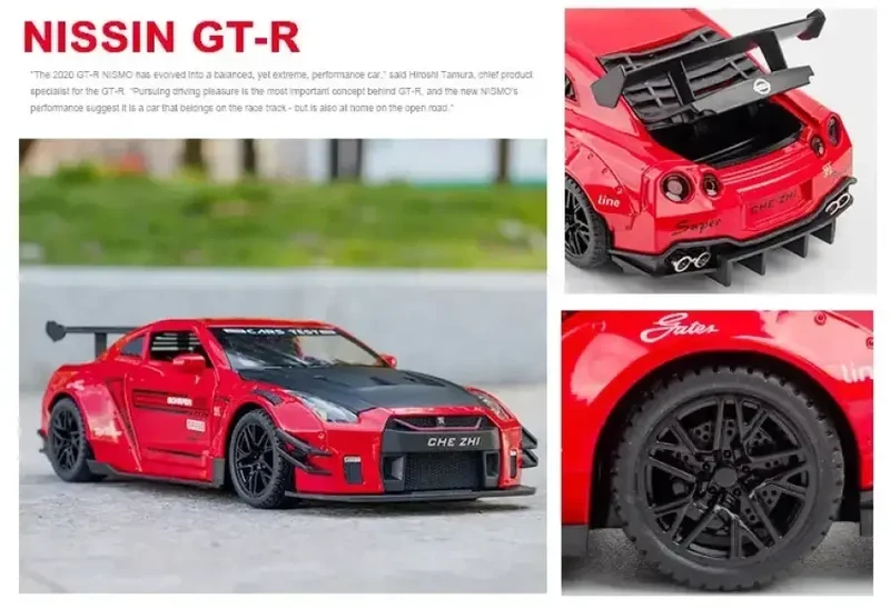 Nissan GTR R34 R35 Skyline Ares 1:24 Model Samochodu Metalowy Dźwięk i Światło
