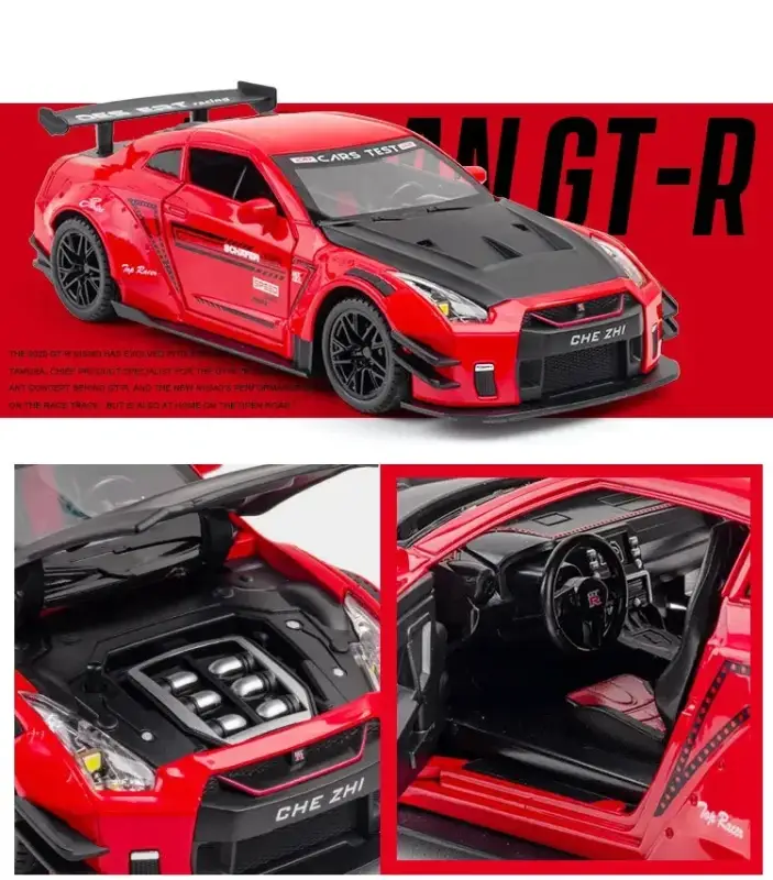 Nissan GTR R34 R35 Skyline Ares 1:24 Model Samochodu Metalowy Dźwięk i Światło