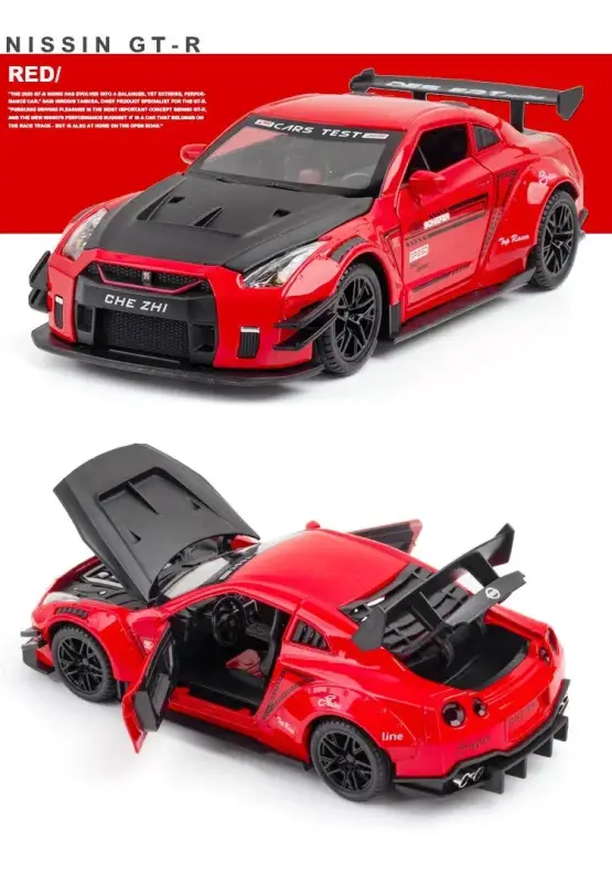 Nissan GTR R34 R35 Skyline Ares 1:24 Model Samochodu Metalowy Dźwięk i Światło