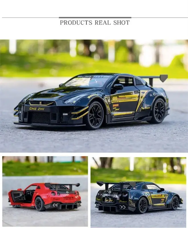 Nissan GTR R34 R35 Skyline Ares 1:24 Model Samochodu Metalowy Dźwięk i Światło