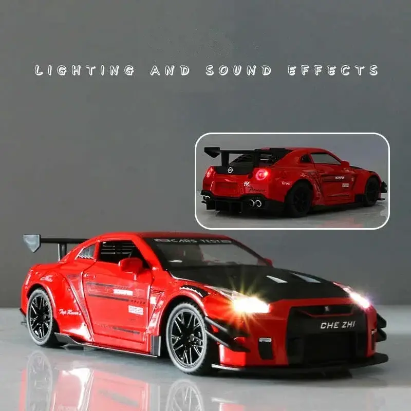 Nissan GTR R34 R35 Skyline Ares 1:24 Model Samochodu Metalowy Dźwięk i Światło