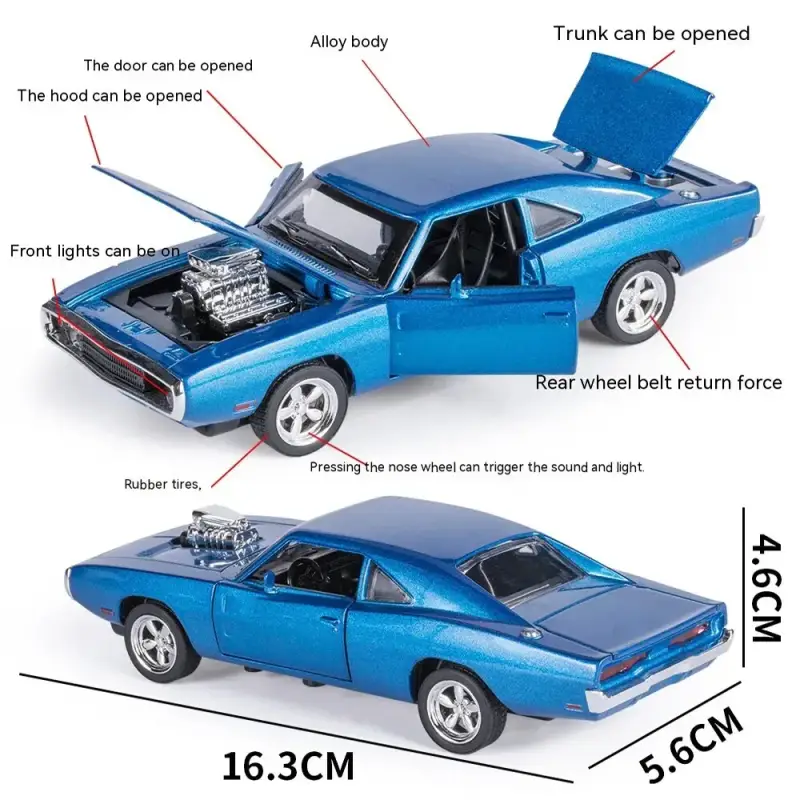 Dodge Charger 1970 1:32 Model Samochodu Metalowy Mechanizm Cofania