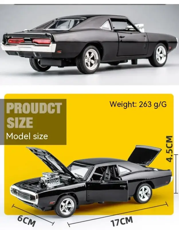 Dodge Charger 1970 1:32 Model Samochodu Metalowy Mechanizm Cofania