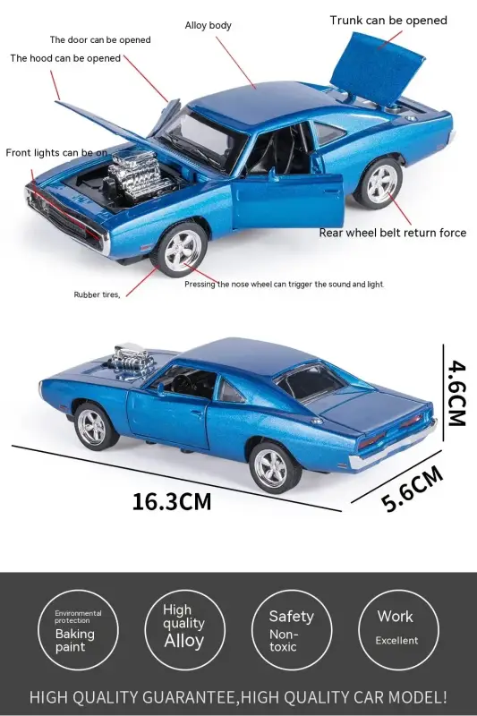 Dodge Charger 1970 1:32 Model Samochodu Metalowy Mechanizm Cofania