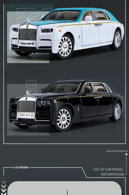 Rolls-Royce Phantom 1:24 Model Samochodu Metalowy Dźwięk i Światło