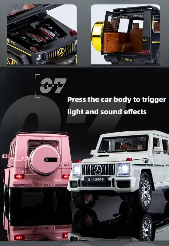 Mercedes-AMG G63 1:24 Model Samochodu Metalowy Dźwięk i Światło