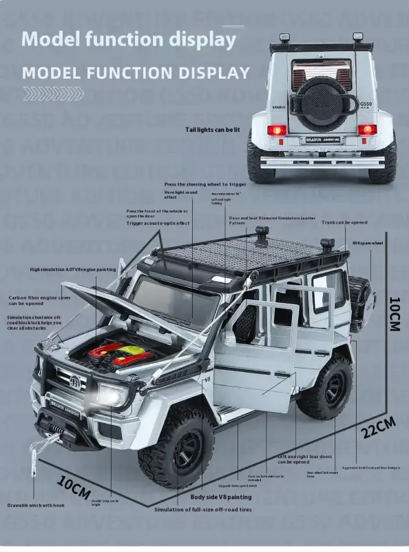 Mercedes-AMG G63 1:24 Model Samochodu Metalowy Dźwięk i Światło