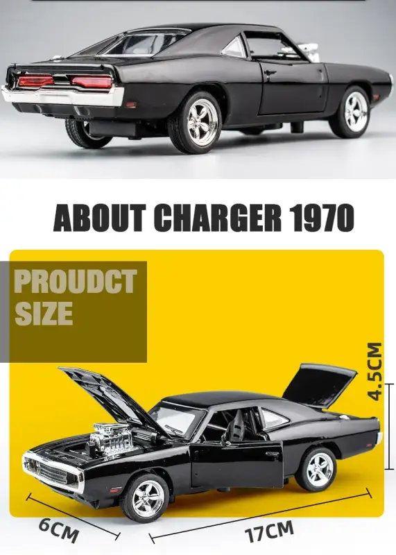 Dodge Charger 1970 1:32 Model Samochodu Metalowy Dźwięk i Światło Fast & Furious