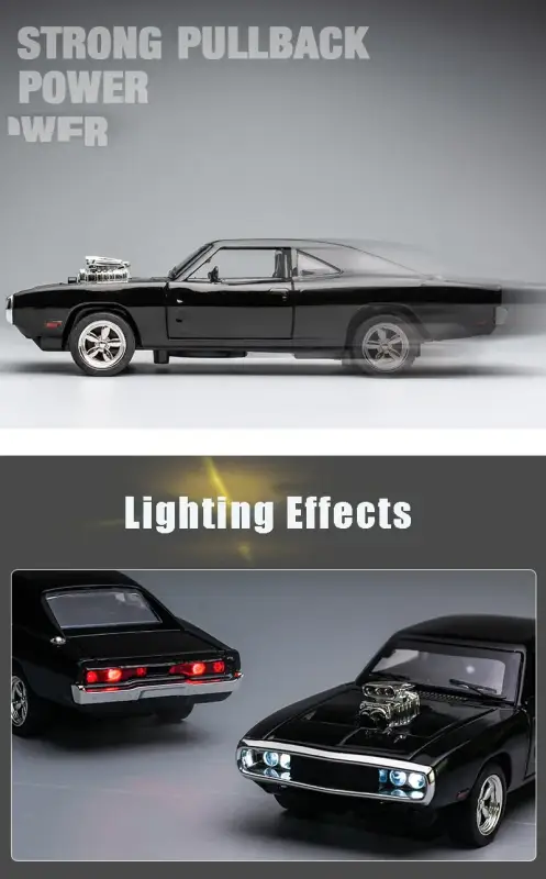 Dodge Charger 1970 1:32 Model Samochodu Metalowy Dźwięk i Światło Fast & Furious