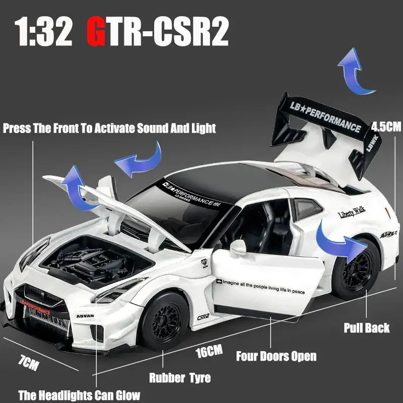Nissan GTR CSR2 1:32 Model Samochodu Metalowy