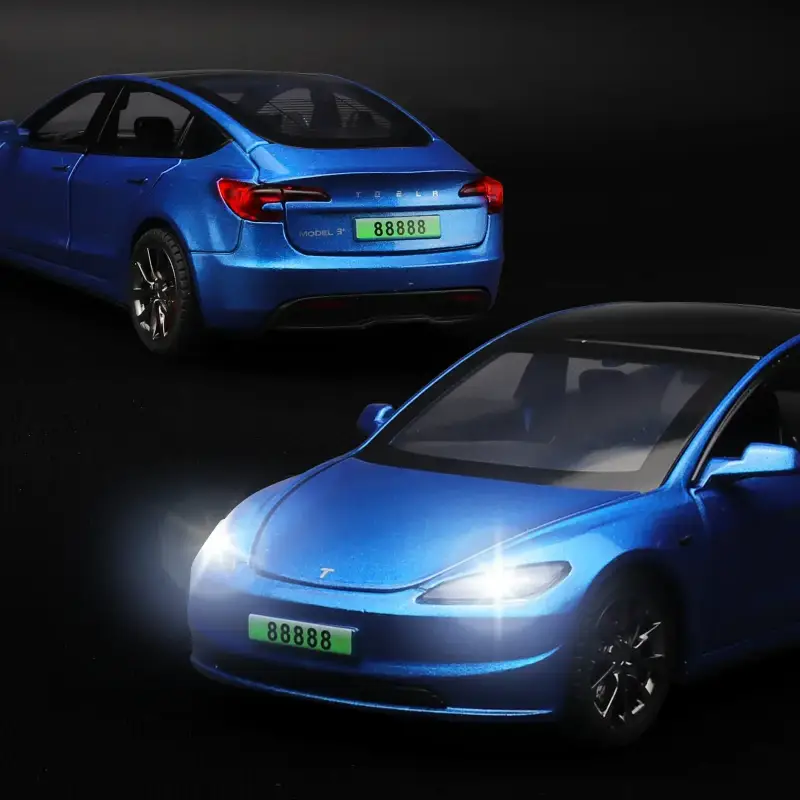 Tesla Model 3 2024 1:32 Model Samochodu Metalowy Dźwięk i Światło