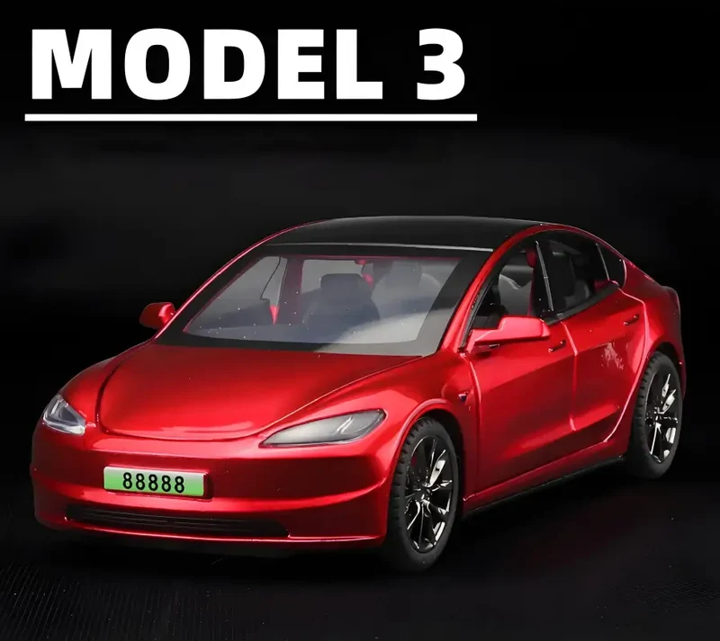 Tesla Model 3 2024 1:32 Model Samochodu Metalowy Dźwięk i Światło