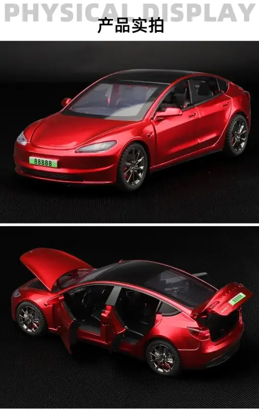 Tesla Model 3 2024 1:32 Model Samochodu Metalowy Dźwięk i Światło