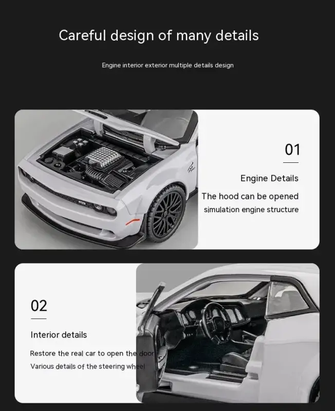 Dodge Challenger Hellcat 1:32 Model Samochodu Metalowy Dźwięk