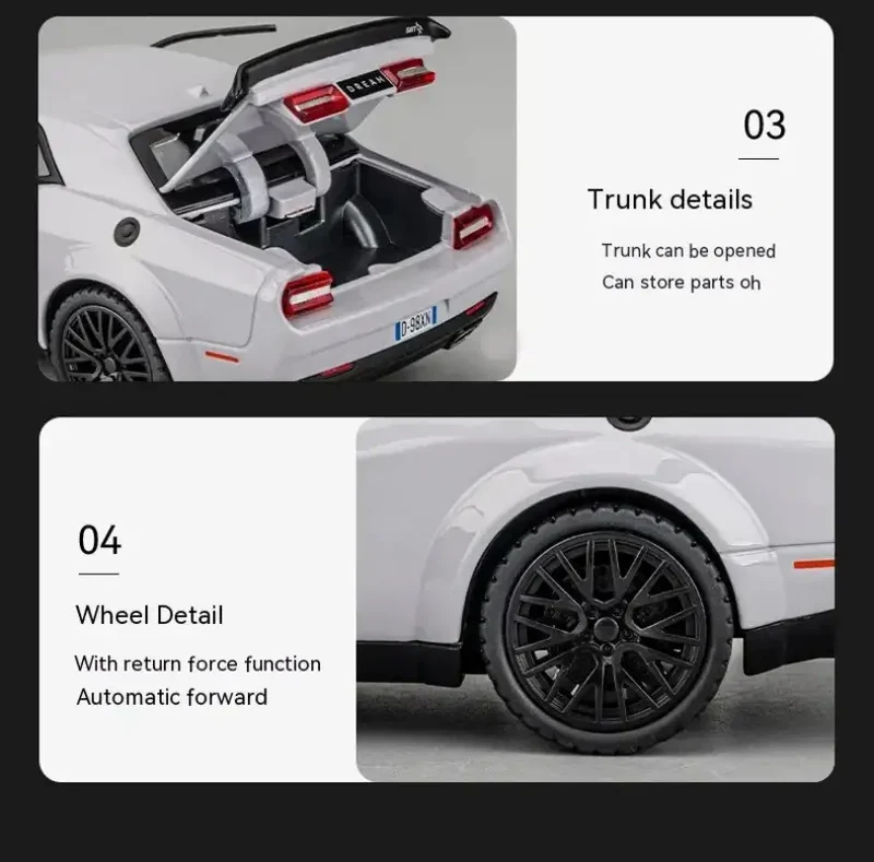 Dodge Challenger Hellcat 1:32 Model Samochodu Metalowy Dźwięk