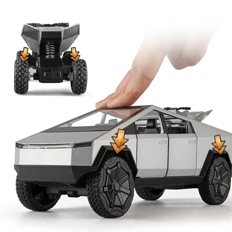 Tesla Cybertruck 1:24 Model Samochodu Metalowy Dźwięk i Światło