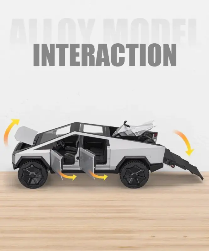 Tesla Cybertruck 1:24 Model Samochodu Metalowy Dźwięk i Światło