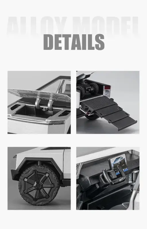 Tesla Cybertruck 1:24 Model Samochodu Metalowy Dźwięk i Światło
