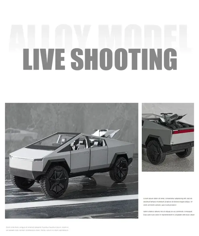 Tesla Cybertruck 1:24 Model Samochodu Metalowy Dźwięk i Światło