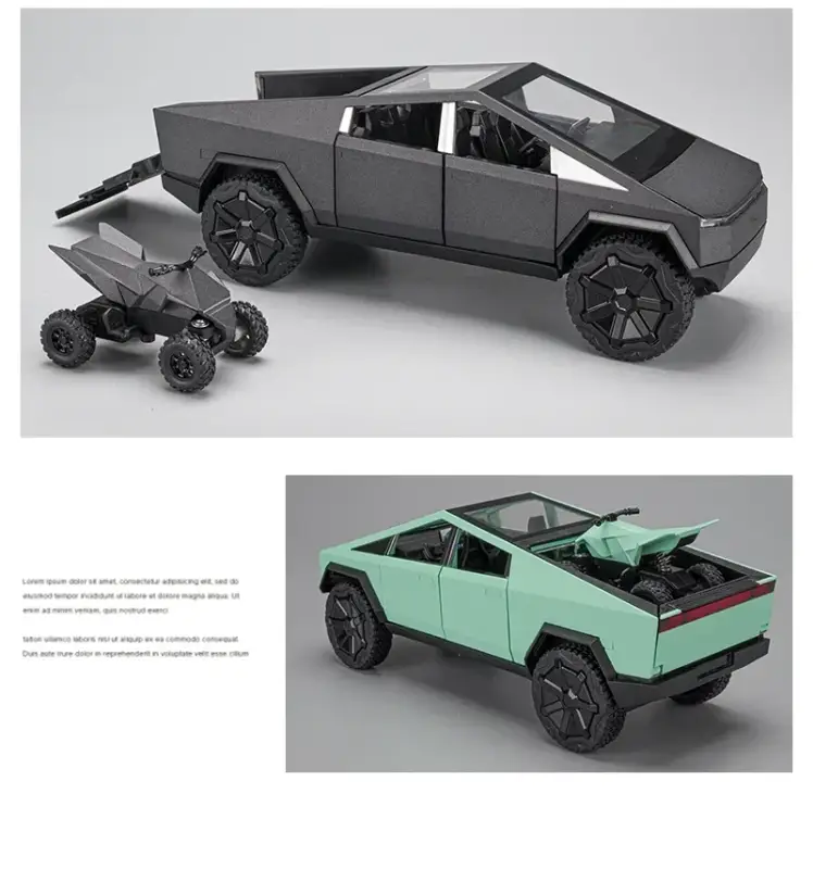 Tesla Cybertruck 1:24 Model Samochodu Metalowy Dźwięk i Światło