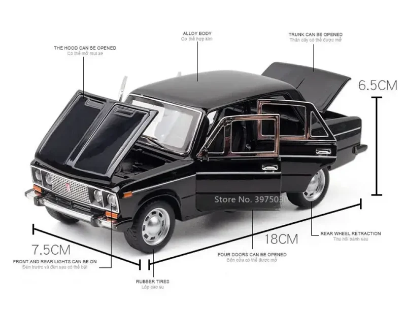 LADA 2106 1:24 Model Samochodu Metalowy Dźwięk i Światło