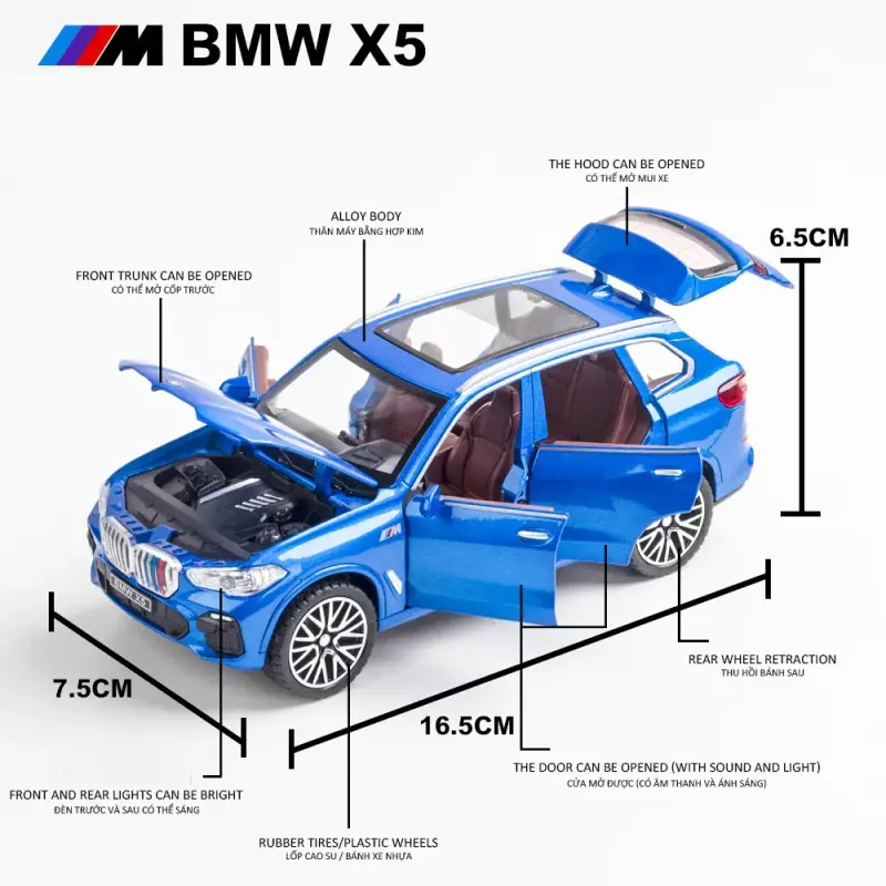 BMW X5 1:32 Model Samochodu Metalowy Dźwięk i Światło