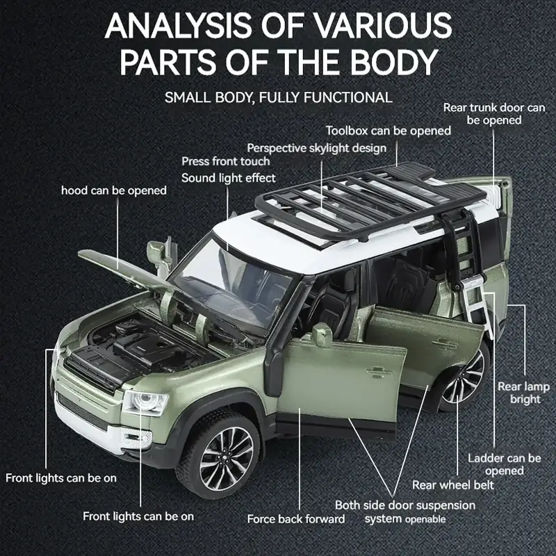 Land Rover Defender 110 1:32 Model Samochodu Metalowy Dźwięk i Światło