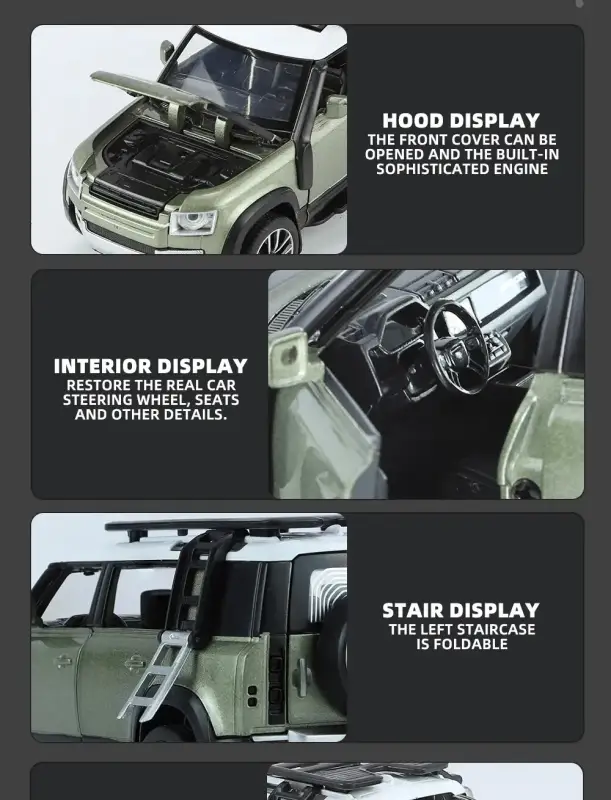 Land Rover Defender 110 1:32 Model Samochodu Metalowy Dźwięk i Światło