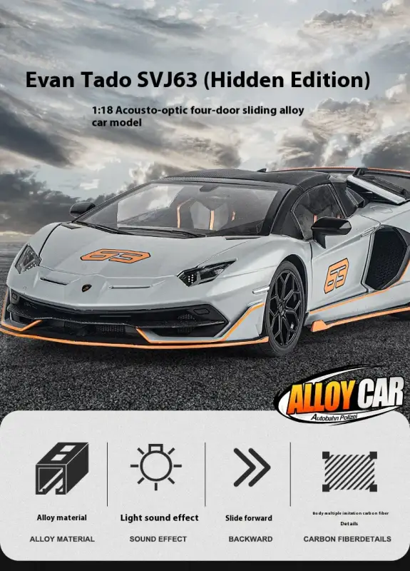 Lamborghini SVJ63 1:18 Model Samochodu Metalowy Dźwięk i Światło