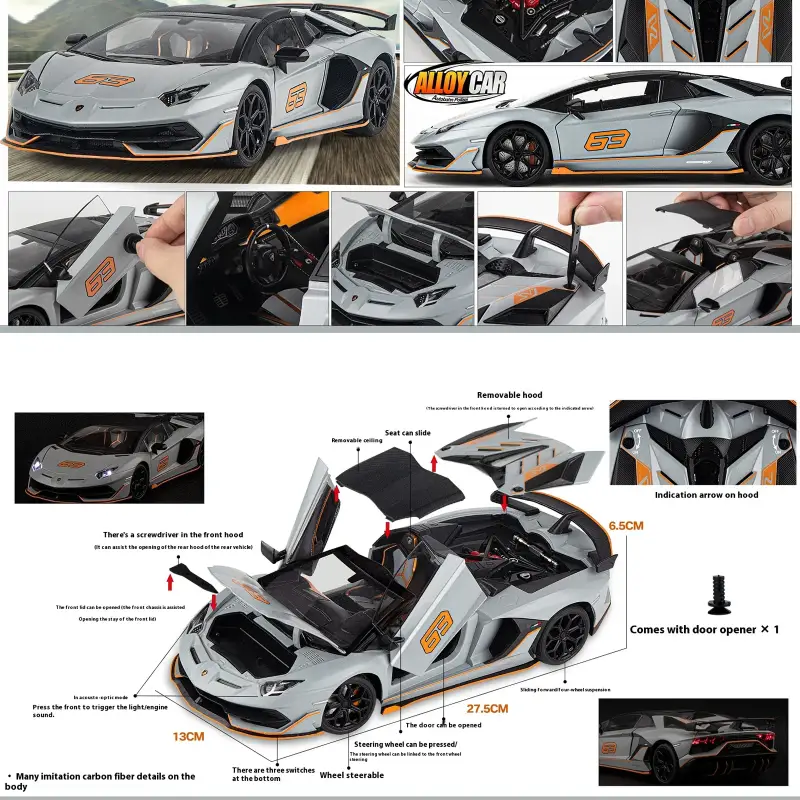 Lamborghini SVJ63 1:18 Model Samochodu Metalowy Dźwięk i Światło