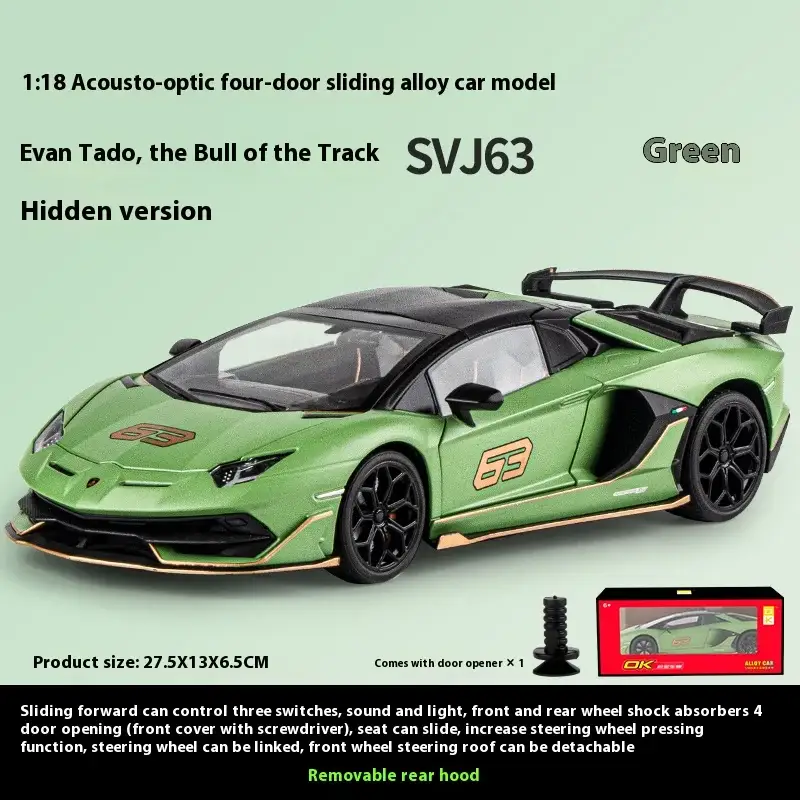Lamborghini SVJ63 1:18 Model Samochodu Metalowy Dźwięk i Światło