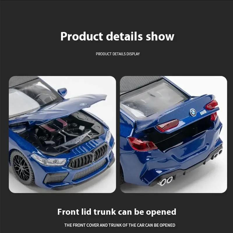 BMW M8 1:32 Model Samochodu Metalowy Dźwięk i Światło