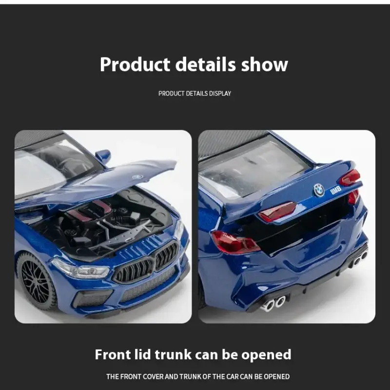 BMW M8 1:32 Model Samochodu Metalowy Dźwięk i Światło