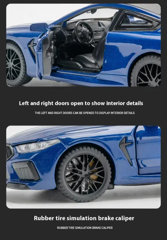 BMW M8 1:32 Model Samochodu Metalowy Dźwięk i Światło