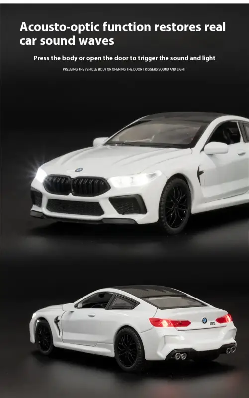 BMW M8 1:32 Model Samochodu Metalowy Dźwięk i Światło