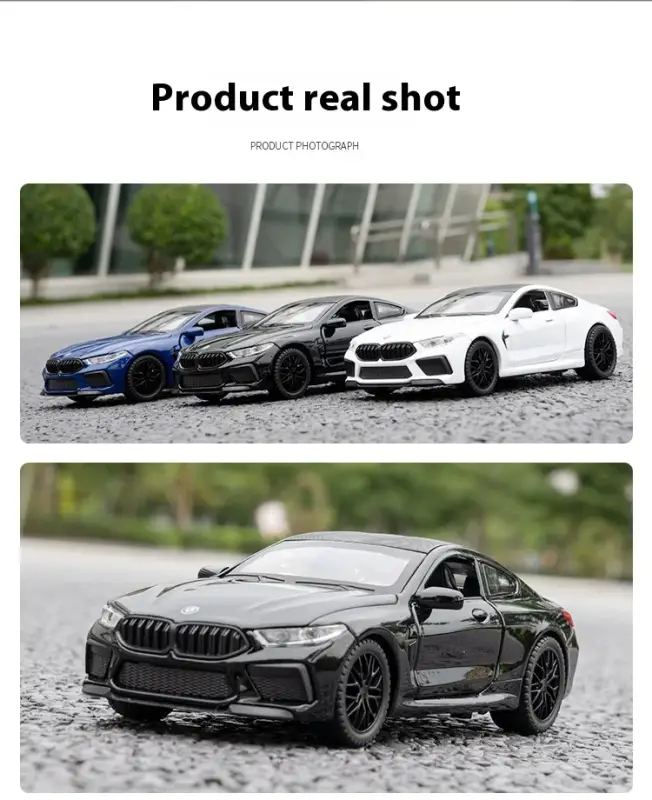 BMW M8 1:32 Model Samochodu Metalowy Dźwięk i Światło