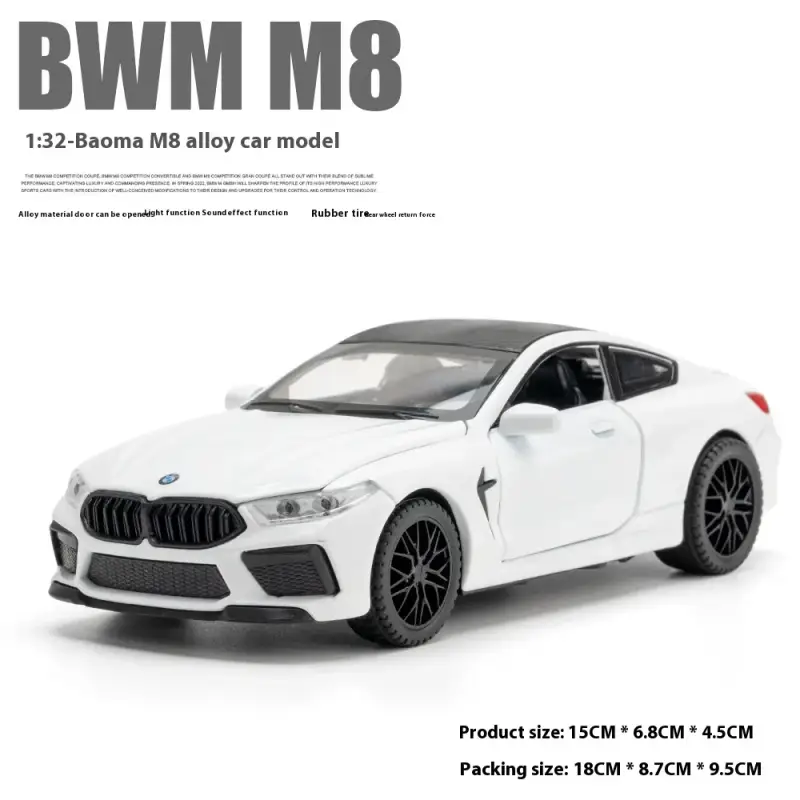 BMW M8 1:32 Model Samochodu Metalowy Dźwięk i Światło