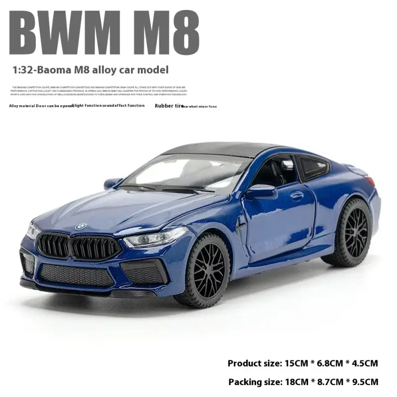 BMW M8 1:32 Model Samochodu Metalowy Dźwięk i Światło