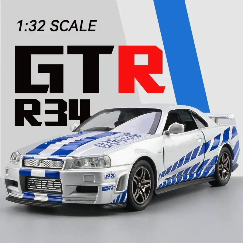 Nissan Skyline GTR R34 Ares 1:32 Model Samochodu Metalowy Dźwięk i Światło